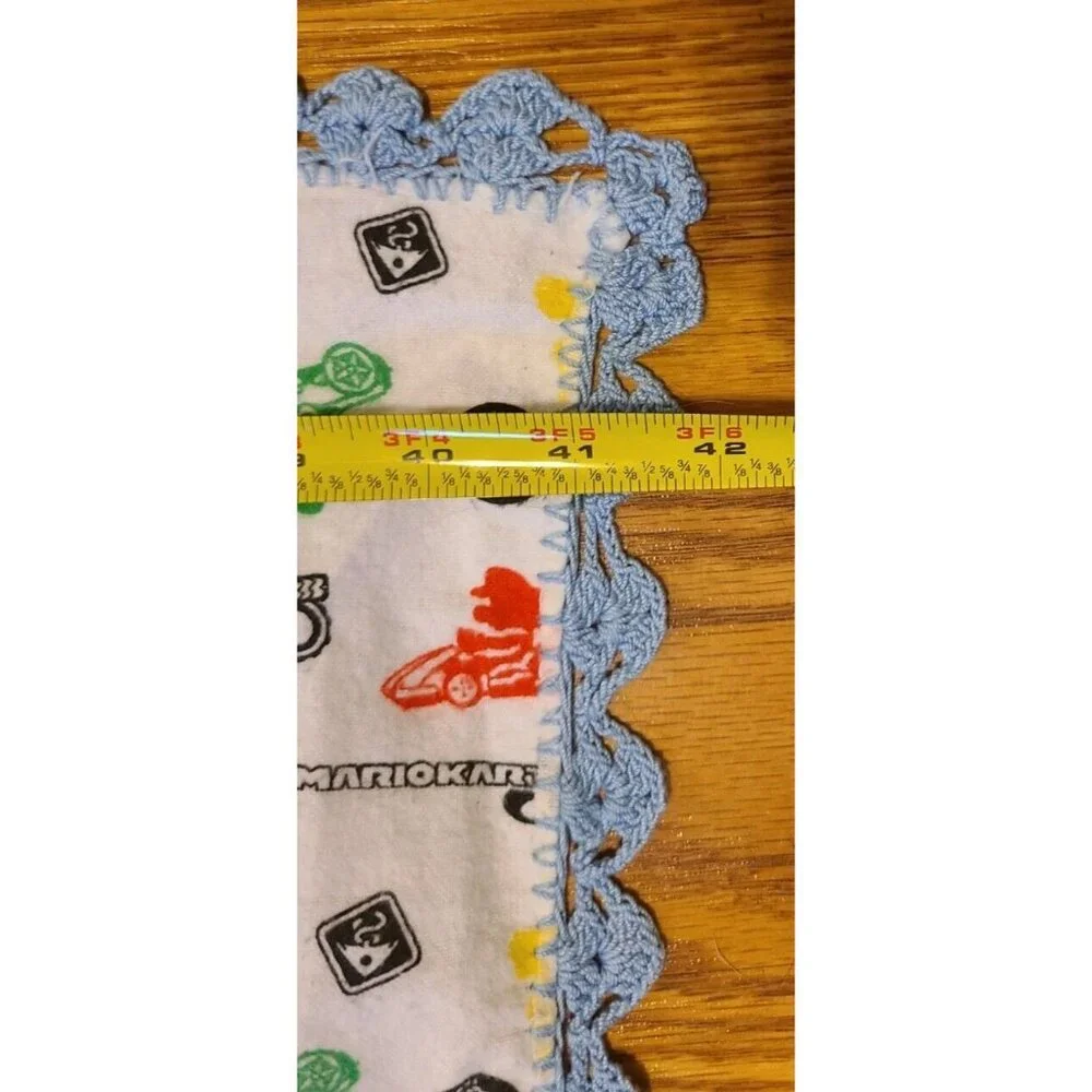 Mario Kart‎ Baby Blanket with Blue Crochet/Knit Trim 41